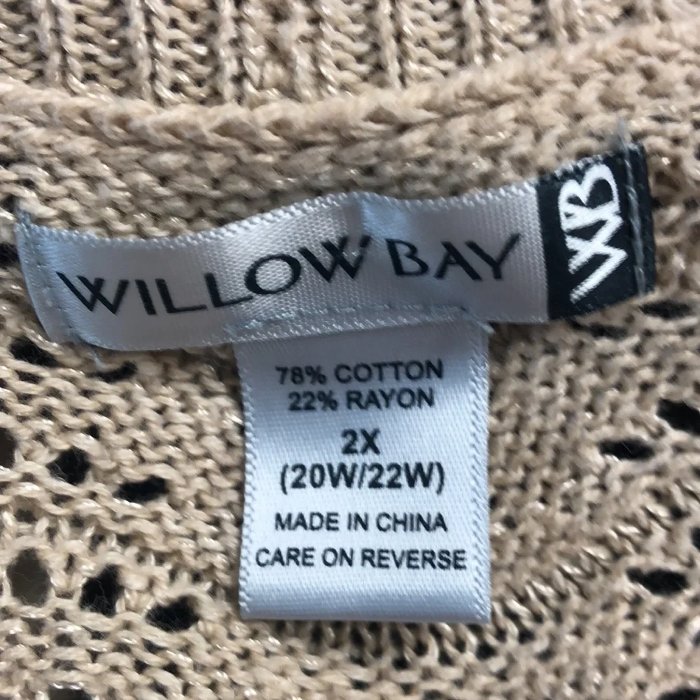*Willow Bay - cotton/rayon crochet knit cardigan- shawl collar, rounded hem 2X